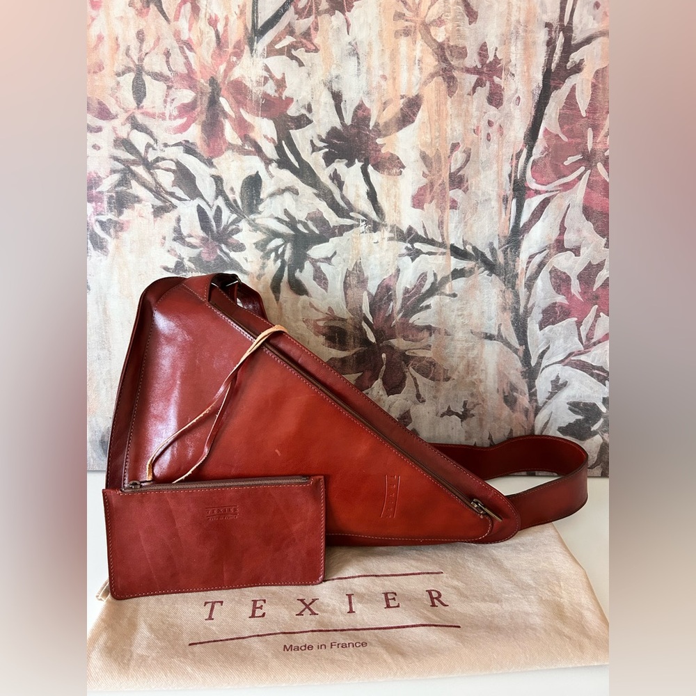 Vintage Texier Leather Crossbody Bag Brown Made in France Unisex